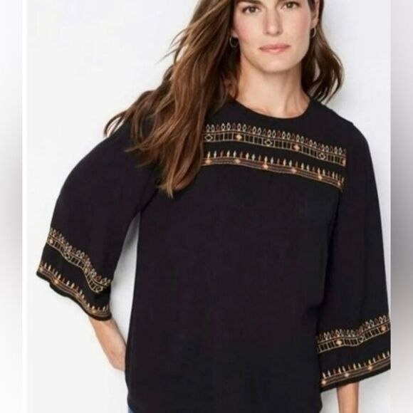 J Jill embroidered boho style flare sleeve top.  Size M - Picture 1 of 7